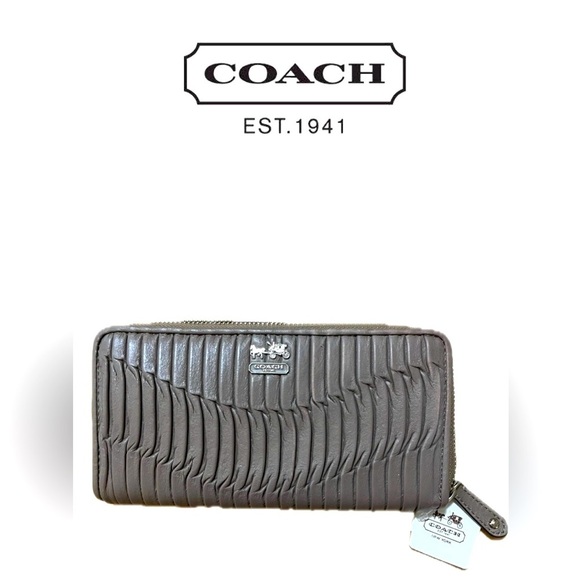 Coach Madison Gathered Leather Accordion Zip Wallet 46481, Mushroom NWT - Picture 1 of 14